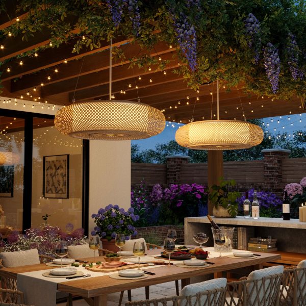 Lightsin Lutta-Japanese-Style Bamboo Rattan Pendant & Ceiling Light - Flat Flush Mount or Hanging Fixture for - Pendant light / Dia 80cm / 2 Units