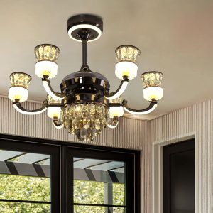 Lightsin Luxurious Palace Crystal Ceiling Fan with LED Color Changing Light - Black