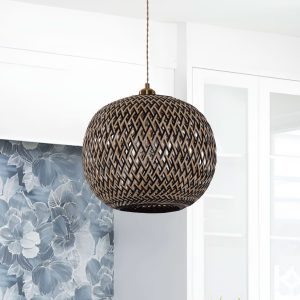 Lightsin Modern Black and Natural Bamboo Handwoven Pendant Light - 1 Unit