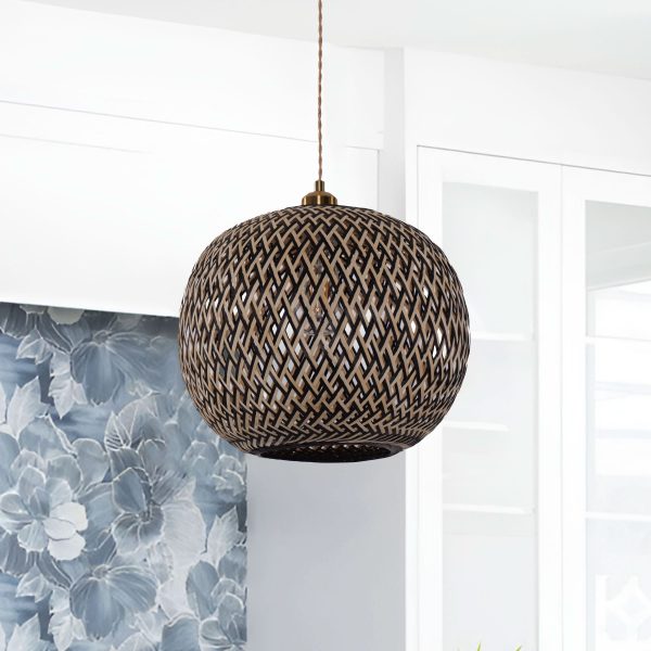 Lightsin Modern Black and Natural Bamboo Handwoven Pendant Light - 1 Unit