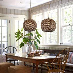 Lightsin Modern Black and Natural Bamboo Handwoven Pendant Light - 2 Units