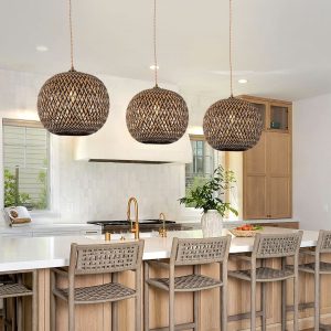 Lightsin Modern Black and Natural Bamboo Handwoven Pendant Light - 3 Units