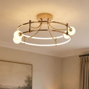 Lightsin Modern Gold LED Ceiling Light with Glass Globes and Colour Changing