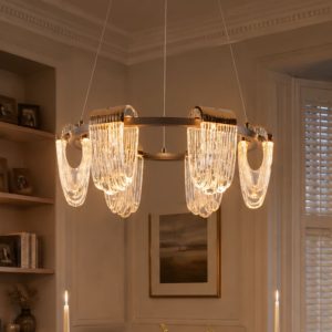 Lightsin Modern LED Pendant Ceiling Light with Cascading Gold Acrylic Curves