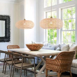 Lightsin Natural Bamboo Pendant Light with Handwoven Lampshades in Four Sizes - 45cm Dia 28cm H / 1 unit