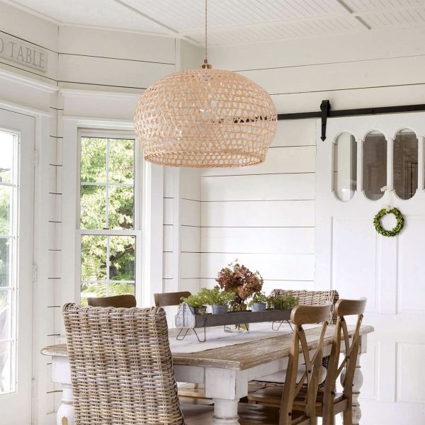 Lightsin Natural Bamboo Pendant Light with Handwoven Lampshades in Four Sizes - 50cm Dia 28cm H / 1 unit