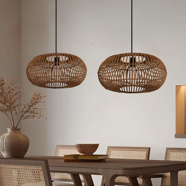 Lightsin Natural Bamboo Woven Round Pendant Light for Warm Interiors - 2 Units