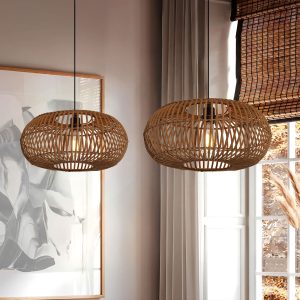 Lightsin Natural Bamboo Woven Round Pendant Light for Warm Interiors - 3 Units