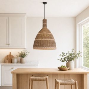 Lightsin Natural Grass Dome Pendant Light - Handwoven Ceiling Pendant Light for Boho, Living Room, and Eco-Friendly Interiors