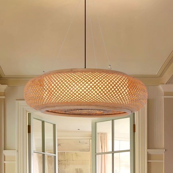 Lightsin Natural Pendant Light - Handwoven Bamboo Ceiling Pendant Light for Kitchen, Dining, and Bedroom Ambiance