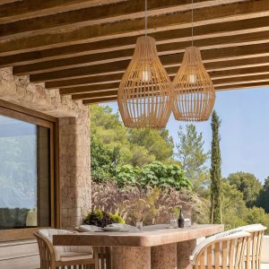 Lightsin Natural Rattan and Bamboo Pendant Light with Iron Frame - A / 2 Units