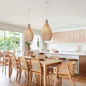 Lightsin Natural Rattan and Bamboo Pendant Light with Iron Frame - B / 2 Units