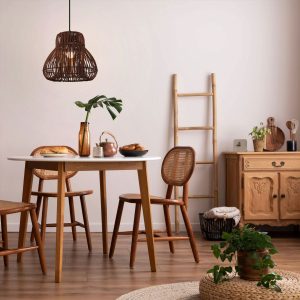 Lightsin Natural Woven Rattan Pendant Light - Handcrafted Rustic Ceiling Light for Dining Rooms, Living Spaces, and Cafés - 1 unit