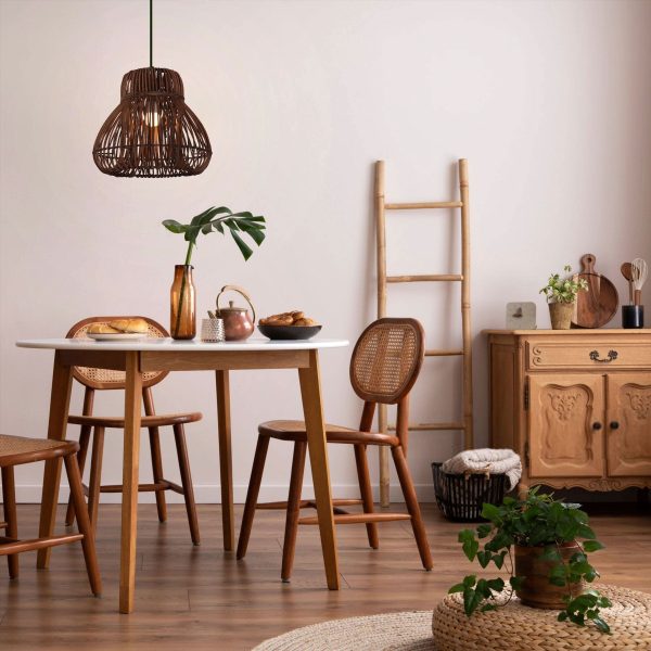 Lightsin Natural Woven Rattan Pendant Light - Handcrafted Rustic Ceiling Light for Dining Rooms, Living Spaces, and Cafés - 1 unit