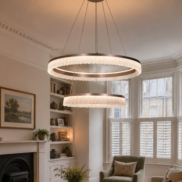 Lightsin Red Aluminum Stepless Dimming Circular Pendant Light for Modern Interiors - Dual-Annular
