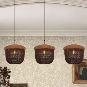 Lightsin Rustic Paper Rope Pendant Ceiling Light - Handwoven Eco-Friendly Light Fixture for Living Room, Dining, and Bedroom - Dark Brown / 1 unit