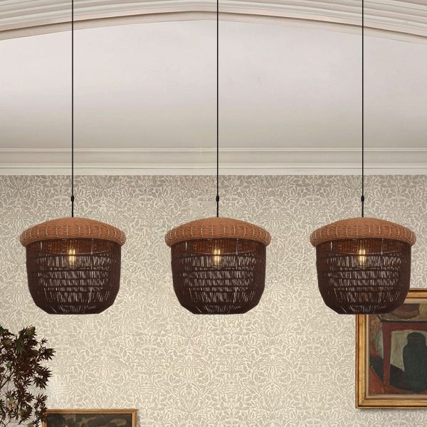 Lightsin Rustic Paper Rope Pendant Ceiling Light - Handwoven Eco-Friendly Light Fixture for Living Room, Dining, and Bedroom - Dark Brown / 1 unit