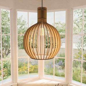 Lightsin Shadome-Scandinavian LED Wooden Birdcage Pendant Light - Black / S-1 item