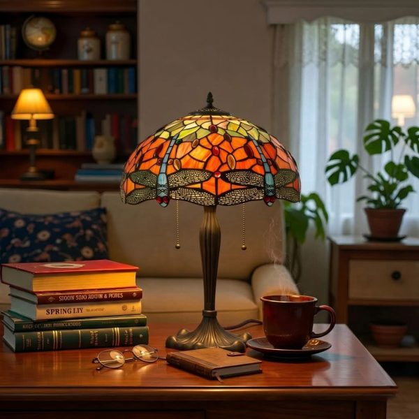 Lightsin Tiffany Table Lamp | Handcrafted Stained Glass Dragonfly Series Blue Dragonfly - Pre-Order