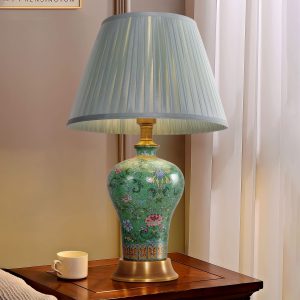 Lightsin Vibrant Ceramic Table Lamps for Living Room - Handcrafted Design with Warm Fabric Shade - Green / S