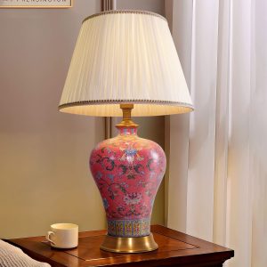 Lightsin Vibrant Ceramic Table Lamps for Living Room - Handcrafted Design with Warm Fabric Shade - Pink / M