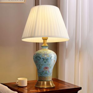 Lightsin Vibrant Ceramic Table Lamps for Living Room - Handcrafted Design with Warm Fabric Shade - Sky Blue / M