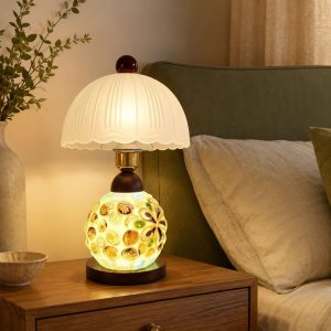 Mosaic Seashell Table Lamp - Coastal Glass & Wood Bedside Light - Pre-Order