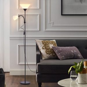 Torchiere Double Heads Floor Lamp Adjustable Reading Light - Black