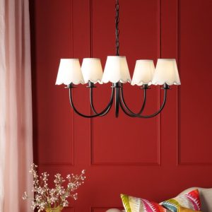 Dar Lighting Becca 5 Light Ceiling Pendant In Matt Black With Scalloped Shades