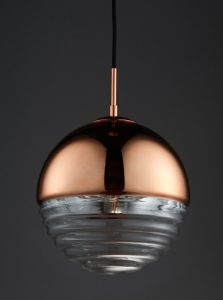 Endon 68956 Paloma 1 Light Ceiling Pendant In Copper And Clear Ribbed Glass