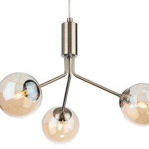 Firstlight 2888AB Montana 3 Light Ceiling Pendant Light In Antique Brass With Amber Glass Shade