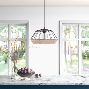 Glyph-Lightsin Rustic Iron Woven Rattan Pendant Light for Dining Room, Reading Corner & Bedroom