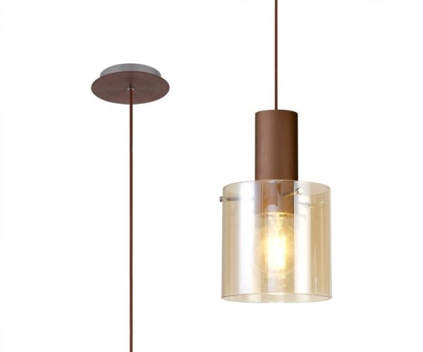 Nordic 1 Light Ceiling Pendant Light in Mocha Finish With Amber Glass