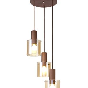 Nordic 3 Light Ceiling Pendant Light in Mocha Finish With Amber Glass