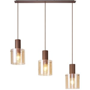 Nordic 3 Light Linear Ceiling Pendant Light in Mocha Finish With Amber Glass