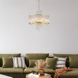 Searchlight Lara 6 Light Ceiling Pendant Light In Gold Finish With Clear Glass Rods 11600-6GO