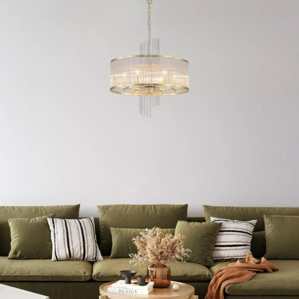 Searchlight Lara 6 Light Ceiling Pendant Light In Gold Finish With Clear Glass Rods 11600-6GO