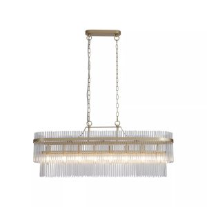 Searchlight Lara 8 Light Oval Ceiling Pendant Light In Gold Finish With Clear Glass Rods 11400-8GO