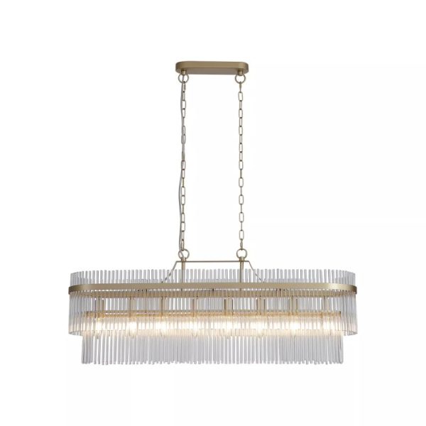 Searchlight Lara 8 Light Oval Ceiling Pendant Light In Gold Finish With Clear Glass Rods 11400-8GO