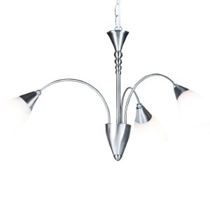 Blenheim 3 Light Ceiling Pendant Light In Satin Chrome Finish With Opal Glass Shades