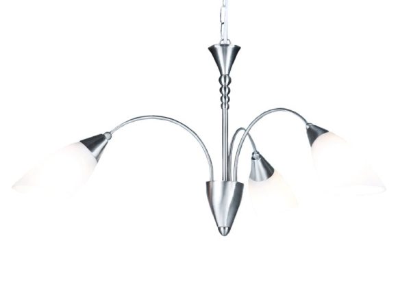 Blenheim 3 Light Ceiling Pendant Light In Satin Chrome Finish With Opal Glass Shades