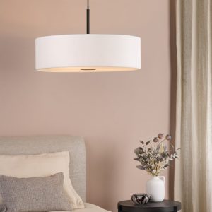 Dar Lighting Isla 3 Light Ceiling Pendant Light In Matt Black Finish With Ivory Shade 60cm ISL1722