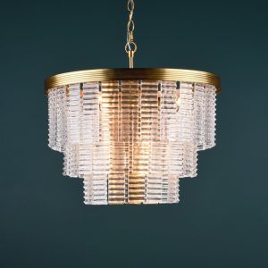Dar Lighting Moesha 6 Light Ceiling Pendant Light In Natural Brass With Ribbed Glass MOE3435