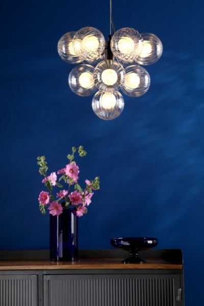 Dar Lighting Vine 10 Light Ceiling Pendant Light In Satin Black With Clear And Opal Glass