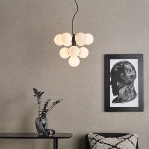 Dar Lighting Vine 10 Light Ceiling Pendant Light In Satin Black With Opal Glass