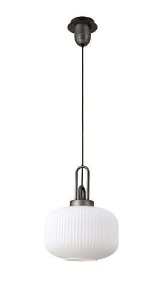 Glenn 1 Light Pumpkin Ceiling Pendant in Aged Pewter With Opal Glass