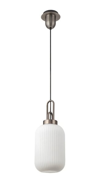 Glenn 1 Light Tubular Ceiling Pendant in Antique Silver With Opal Glass